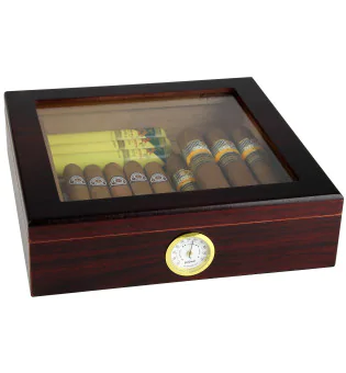 Humidor maro BigSmoke cu capac de sticlă